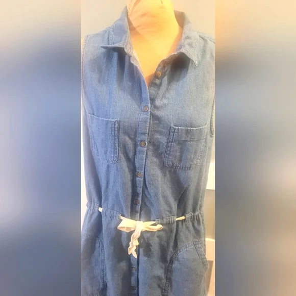 prana denim dress PraNa Denim Dress Size Large Chambray Blue Lightweight Casual Minimalist  Slip